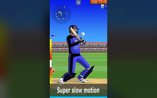 Repetição em câmara lenta de uma tacada em Smashing Cricket