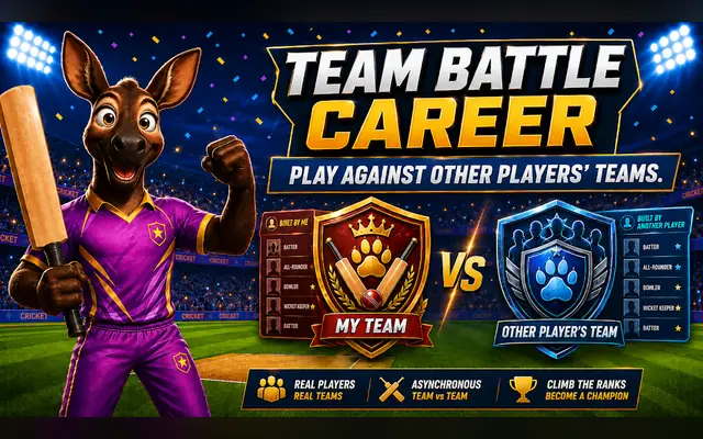 Ecrã de modo carreira de Animal Cricket com duas equipas de animais