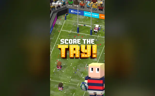 Ensaio marcado em Blocky Rugby com personagens em blocos