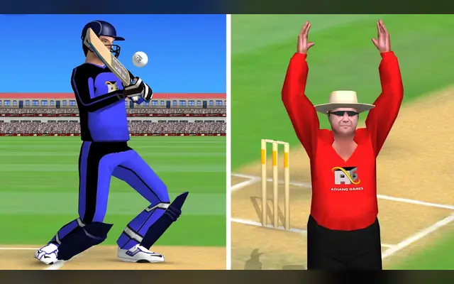 Batedor e árbitro em campo no jogo Smashing Cricket